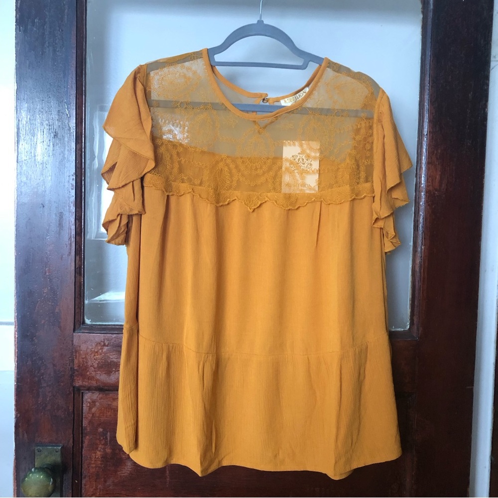 Anthropologie Rebellion Marigold Flutter Sleeve Lace Crochet Peplum Plus Size - Picture 5 of 17